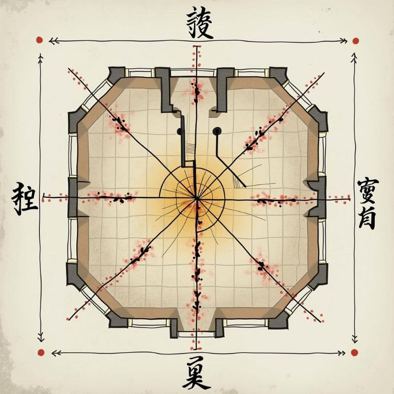 Sơ đồ bát quái minh họa ảnh hưởng của vết nứt đến từng khu vực trong nhà