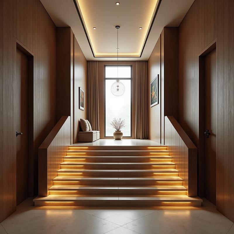 Cầu thang đối diện cửa chính khiến khí tốt thoát ra ngoài, làm hao tài tốn lộc