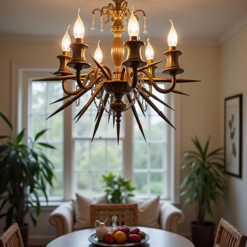 Đèn chùm có chi tiết nhọn hướng xuống dễ gây cảm giác áp lực và bất an