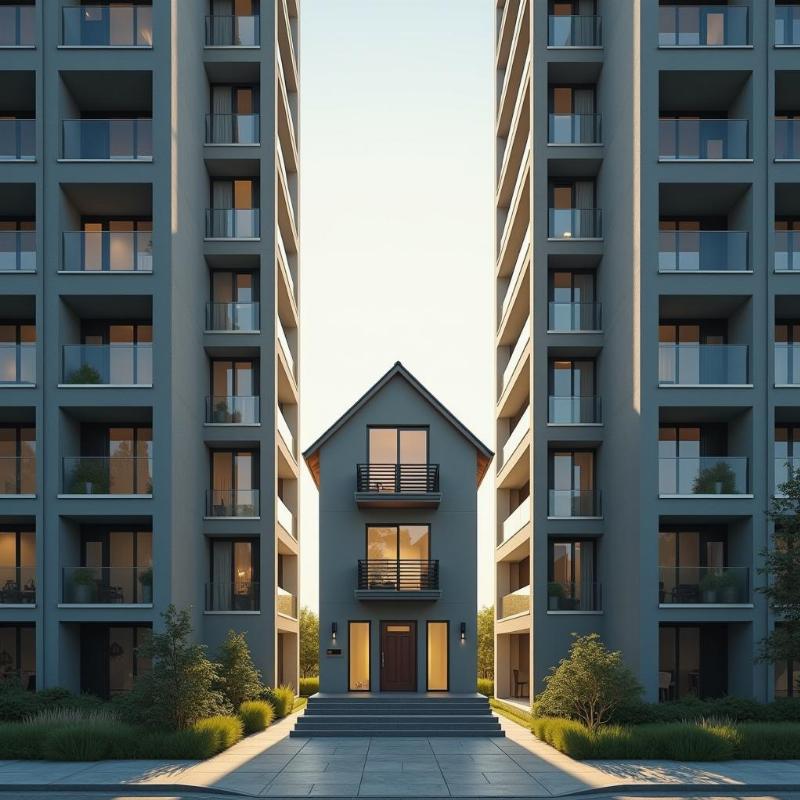 Ngôi nhà thấp tầng bị ép giữa hai cao ốc làm giảm vận khí và sinh khí tự nhiên