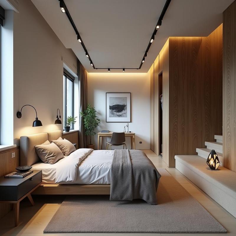 Phòng ngủ tầng lửng nhà phố tiện lợi và riêng tư