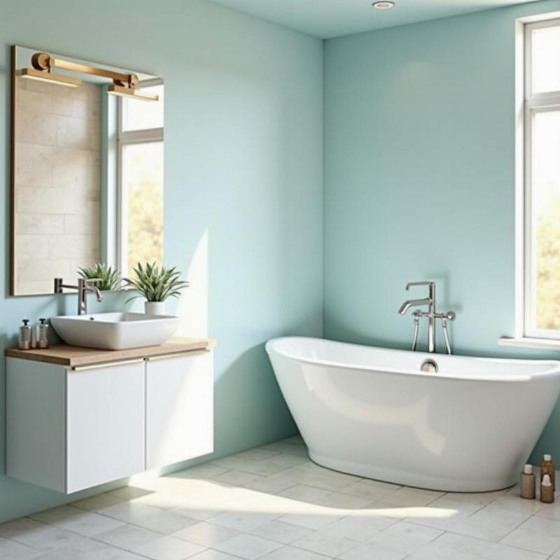 Màu sắc phòng tắm hợp phong thủy nên là gam màu sáng như trắng, xanh nhạt, be để tạo cảm giác sạch sẽ, thoáng đãng.